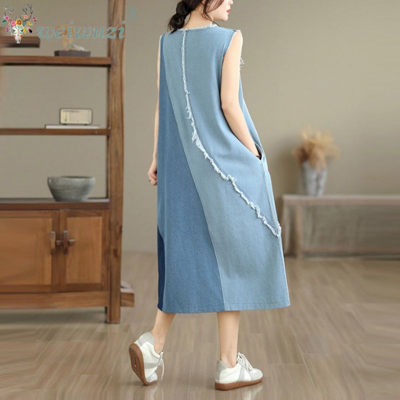 Women Sleeveless Patchwork Den - Midi Dress recension och pris