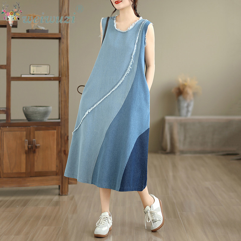 Women Sleeveless Patchwork Den - Midi Dress recension och pris